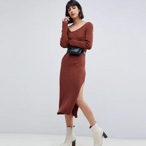 🍂 Asymmetrical Rib Knit Midi Dress | Size S